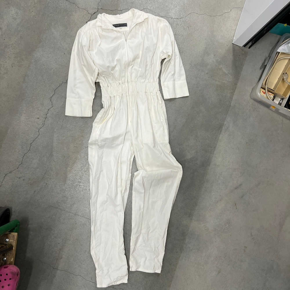 Vintage 70s Strawberry Plant Los‎ Angeles White Disco Jumpsuit Flight Suit Sz 10